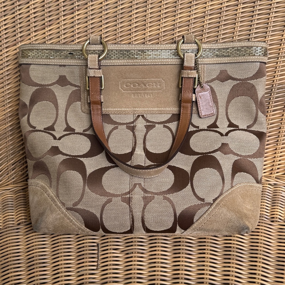 Coach Brown and Tan Signature Canvas Tote - Picture 13 of 13